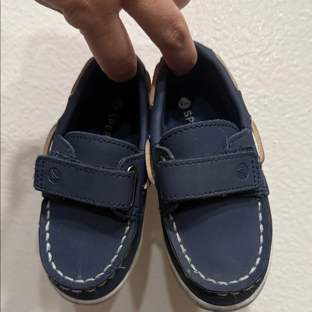 Sperry Kids Navy Moccasins with Tan Accents